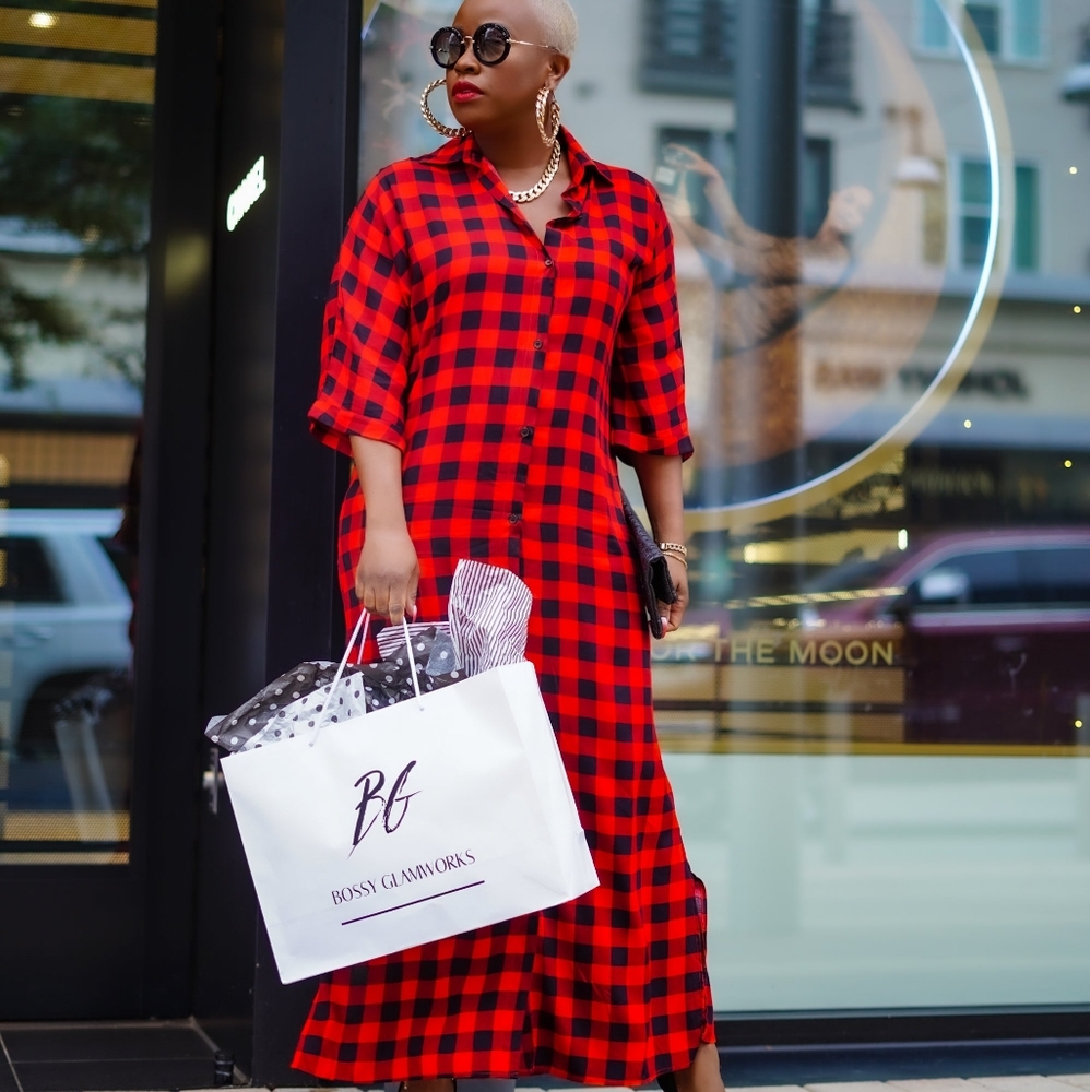 Buffalo Plaid Long Shirt Dress
